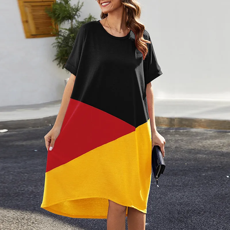 Loose Casual Round Neck Short Sleeve Mid-length Irregular Dress