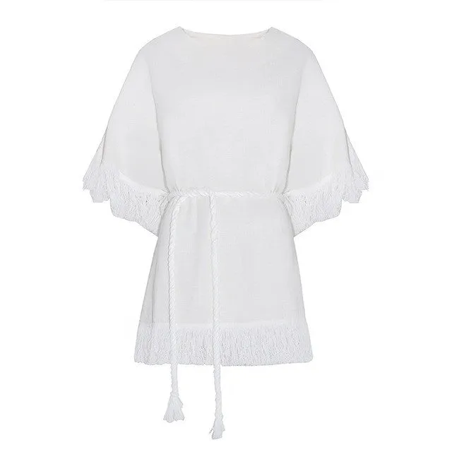 Natalia White Fringe Dress